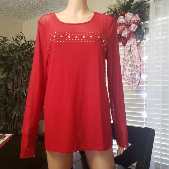 BY DESIGN Gold studded long sleeve top blouse - Picture 1 of 5